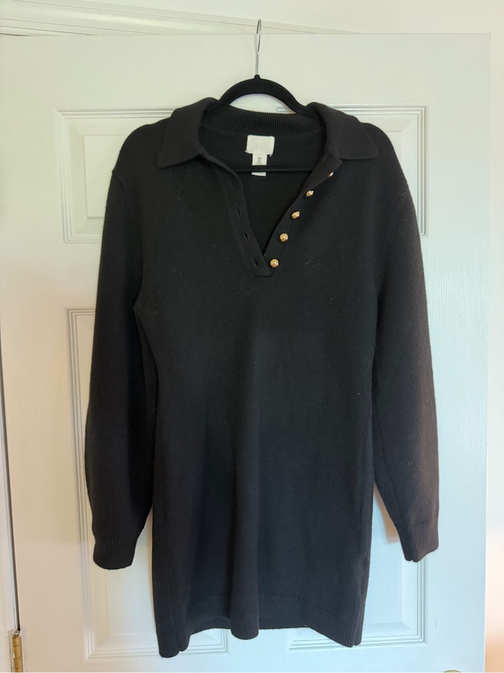H&M Black Collared Button-Accent Women's Sweaterdress